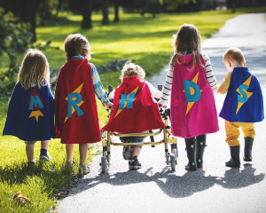 Kids in custom super hero capes