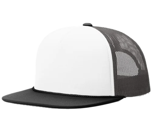 Black and white Richardson mesh back foam front trucker hat.