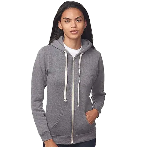 Gray royal apparel organic rpet fleece zip hoodies.