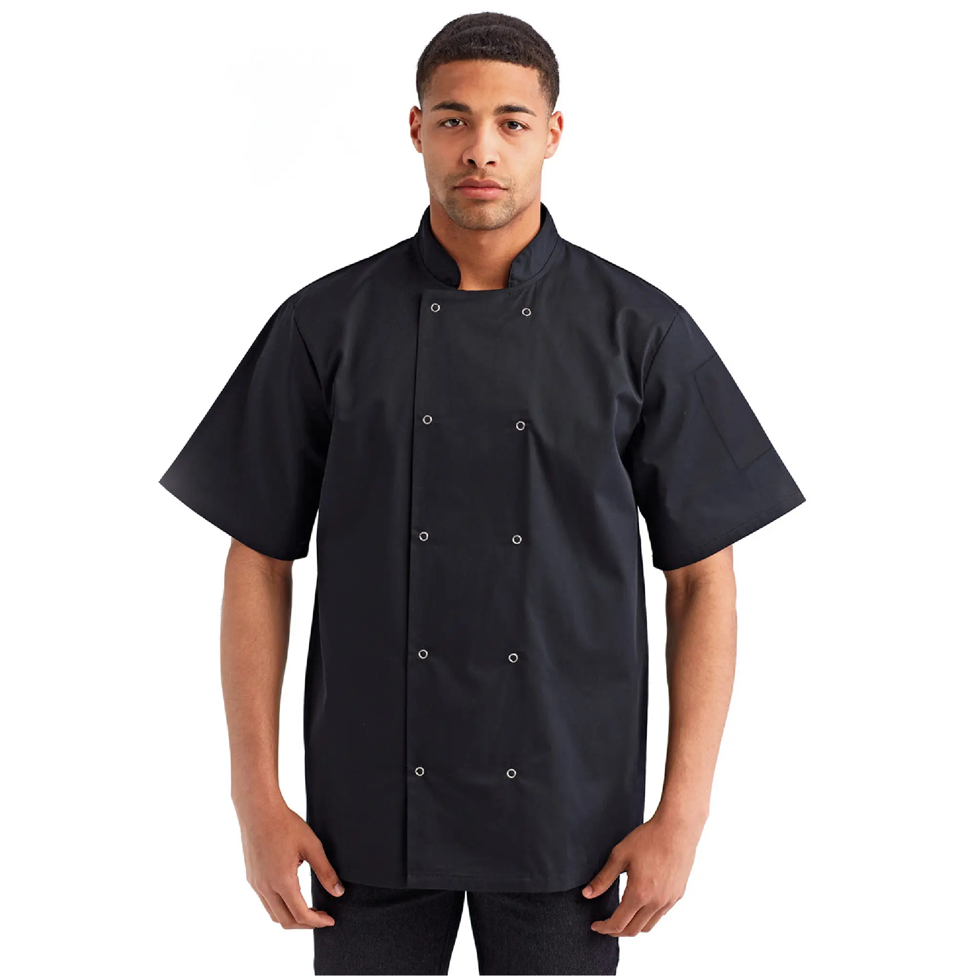 artisan collection by reprime studded front short-sleeve chef's coat front