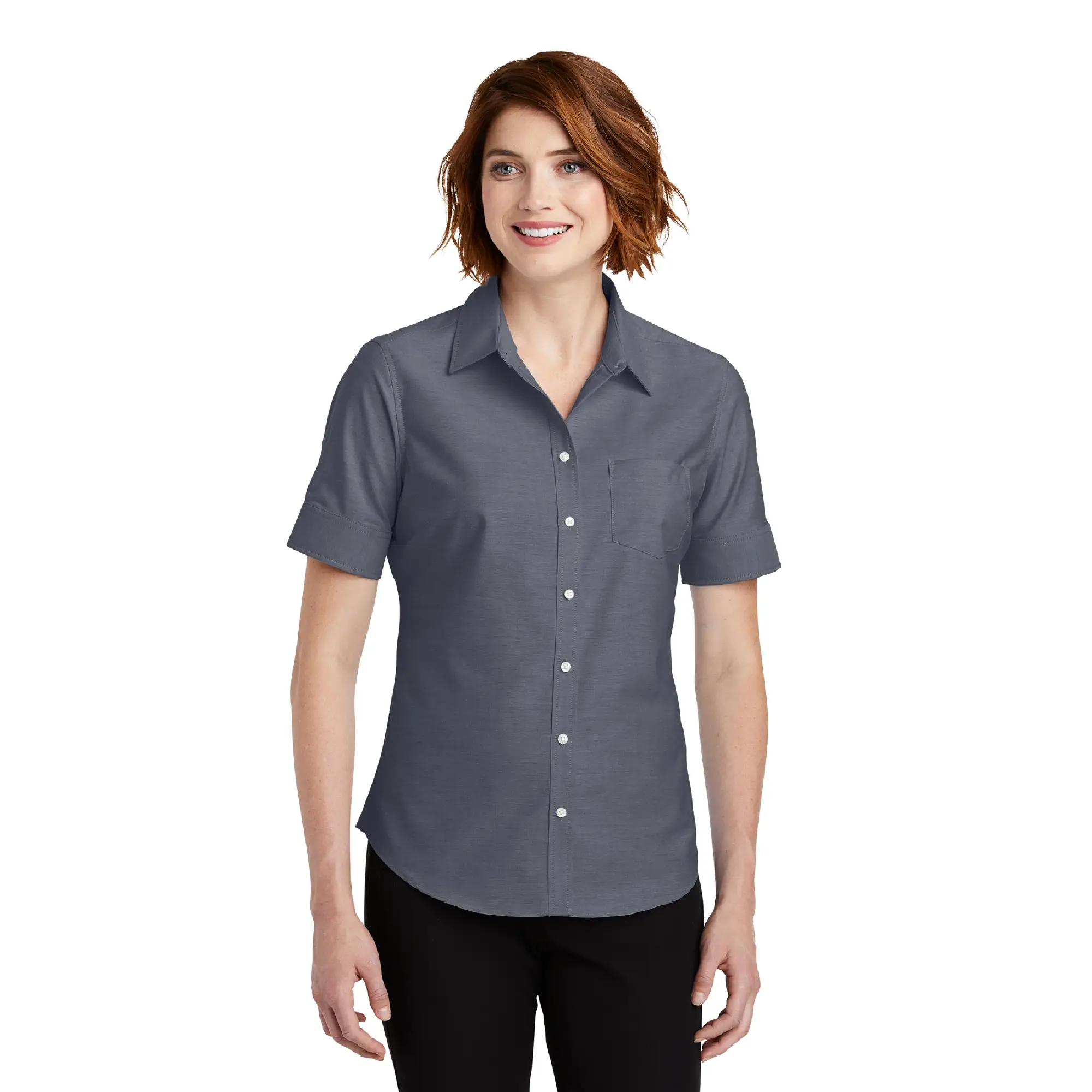 port authority ladies short sleeve superpro oxford shirt in front