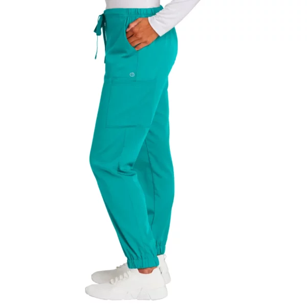 Teal Wonderwink women- premiere flex jogger pant side.