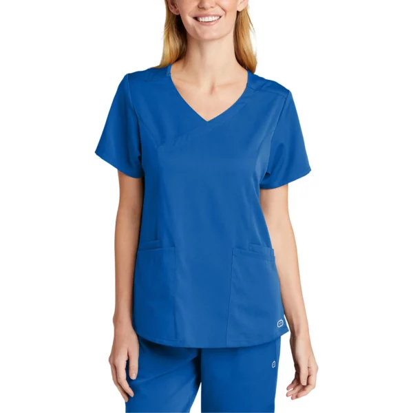 Royal blue wonderwink premiere mock wrap top royal