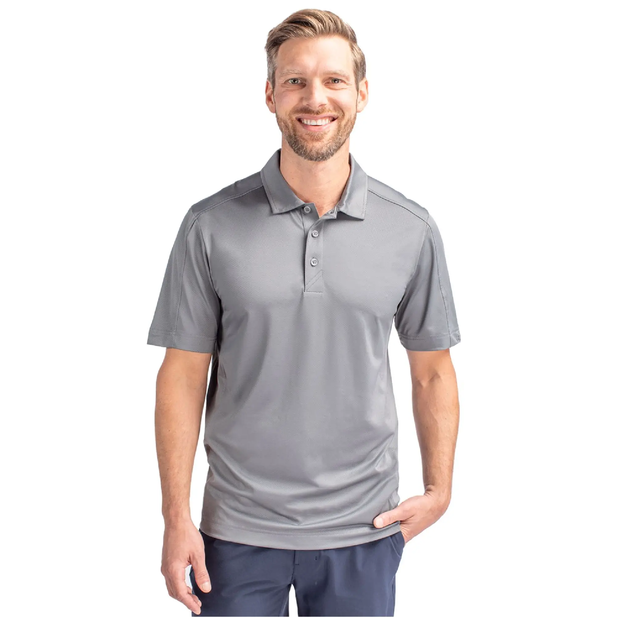 cutter & buck prospect textured stretch mens short sleeve polo front