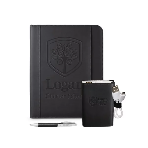 leeman tuscany mobile portfolio power bank and pen set front