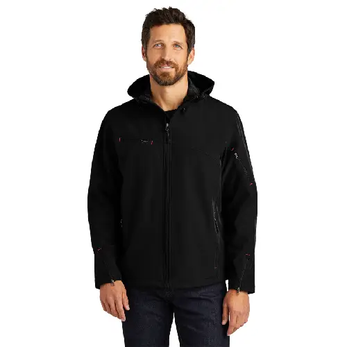 port authority textured hooded soft shell jacket front