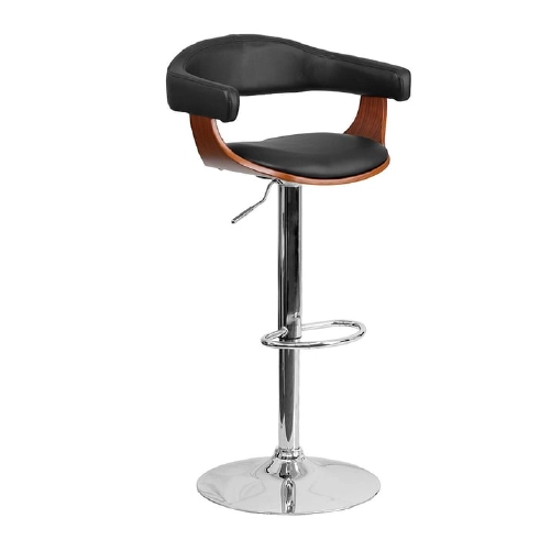 bentwood height adjustable bar stool with black vinyl upholstery & foot rest