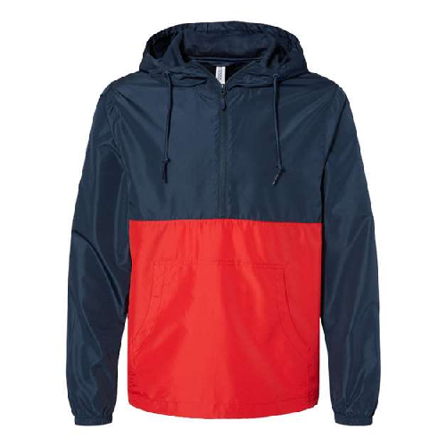 independent trading co lightweight quarter zip windbreaker pullover jacket classic navy red